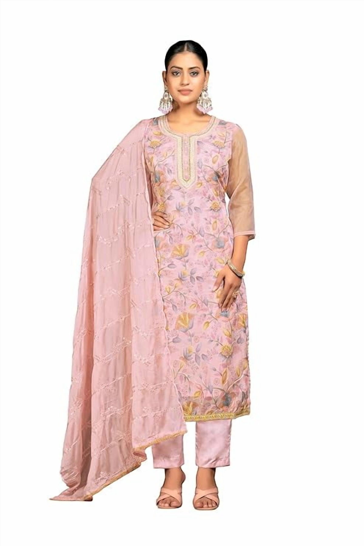 thumbnail image 1 of Ready to Wear Indian Dress for Women Designer Embroidred With Bottom & Dupatta, 1 of 5