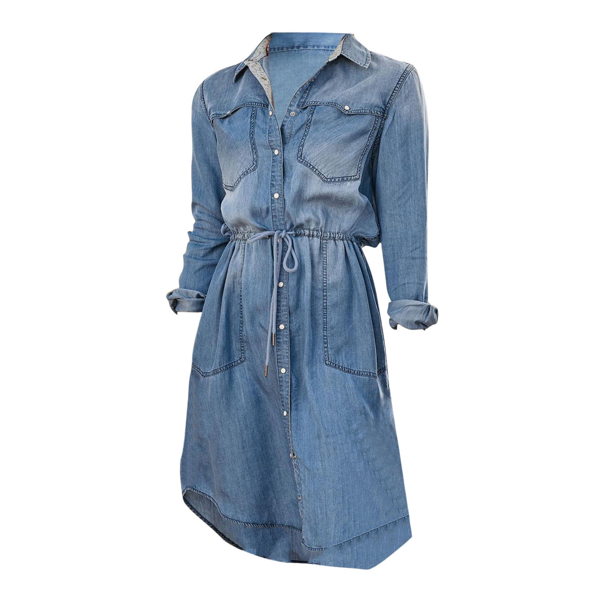 thumbnail image 1 of Rgdypko New Loose Dress For Women 2025 Classic Cotton Denim White Double Pocket Lapel Dresses Party Casual Wear, 1 of 6