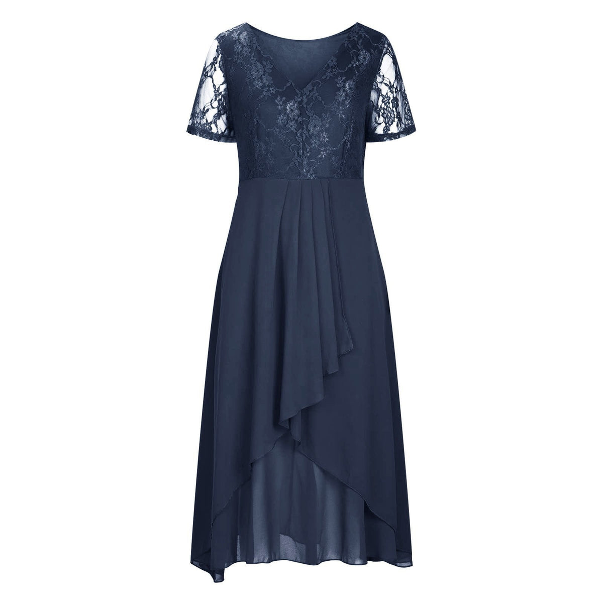 thumbnail image 1 of SONXAHE Lace Bodice Midi Dress For Women Short Sleeve Asymmetric Hem Wedding Guest Formal Long Dress, 1 of 4
