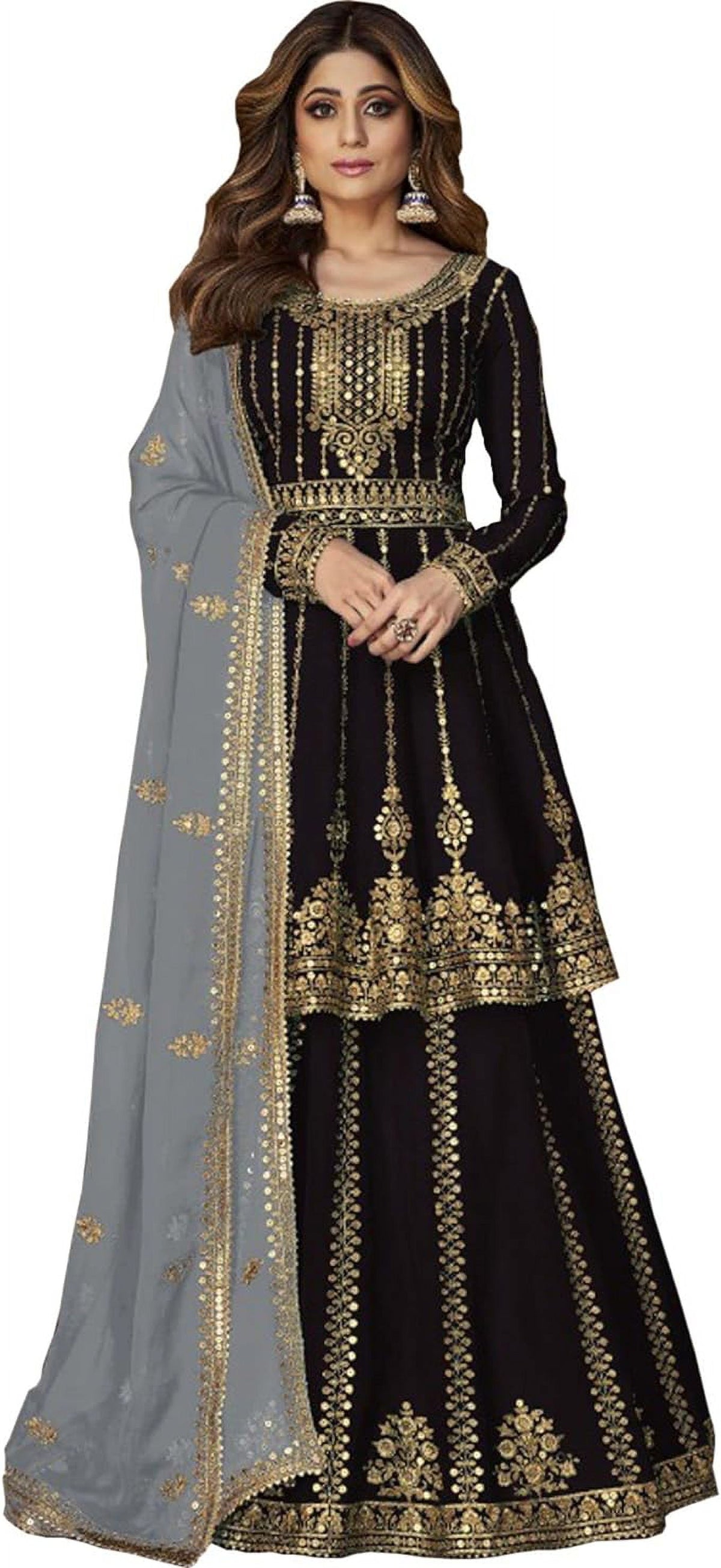thumbnail image 1 of Stylish Women's Wear Designer Pakistani Indian Salwar Kameez Anarkali Lengha Suits ( Black, XS - 36 ), 1 of 5