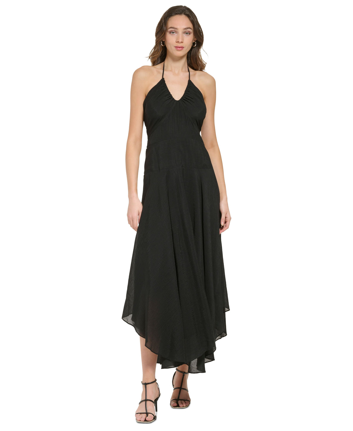 thumbnail image 1 of Women's V-Neck Sleeveless Asymmetrical-Hem Dress Black 8, 1 of 1