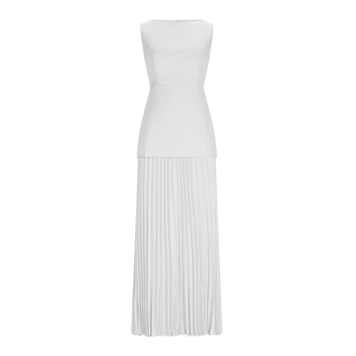 thumbnail image 2 of Felirenzacia Pleated Bridesmaid Dresses Long Boat Neck Floor Length Formal Wedding Guest Dress,White,S, 2 of 9