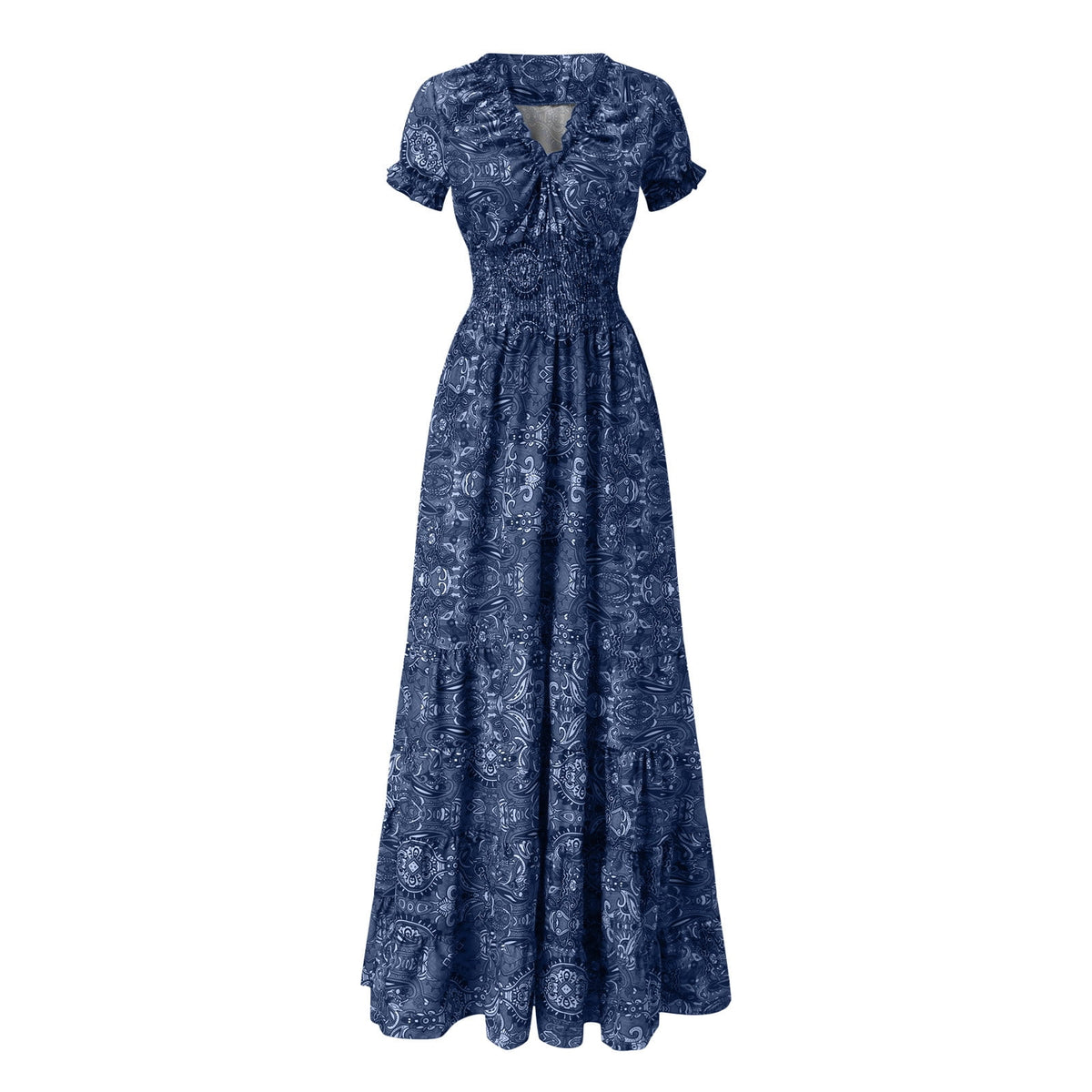 thumbnail image 6 of XIAOCHA Womens Paisley Tiered Maxi Dress Flowy Short Sleeve V Neck Dress Breathable Boho Vacation Dresses, 6 of 6