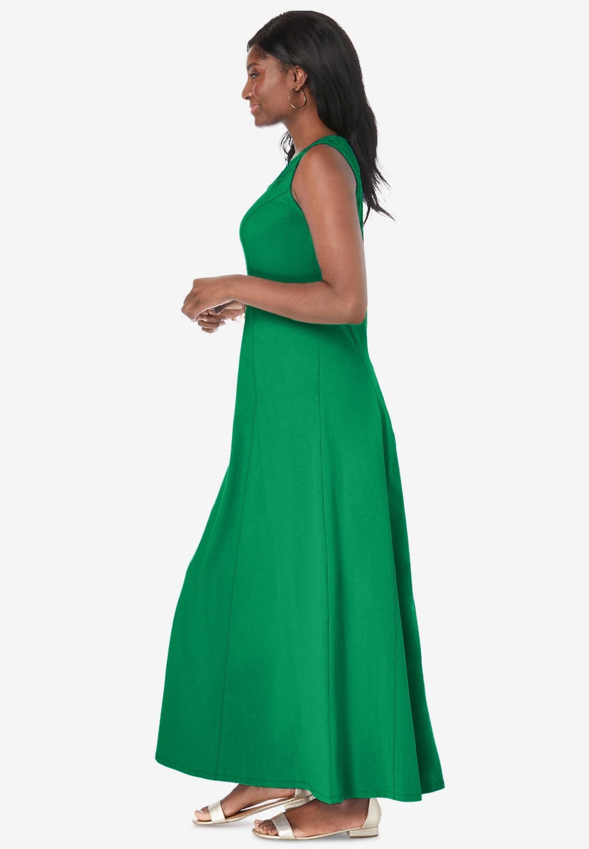 thumbnail image 4 of Jessica London Women's Plus Size Petite Stretch Cotton Crochet-Back Maxi Dress, 4 of 6