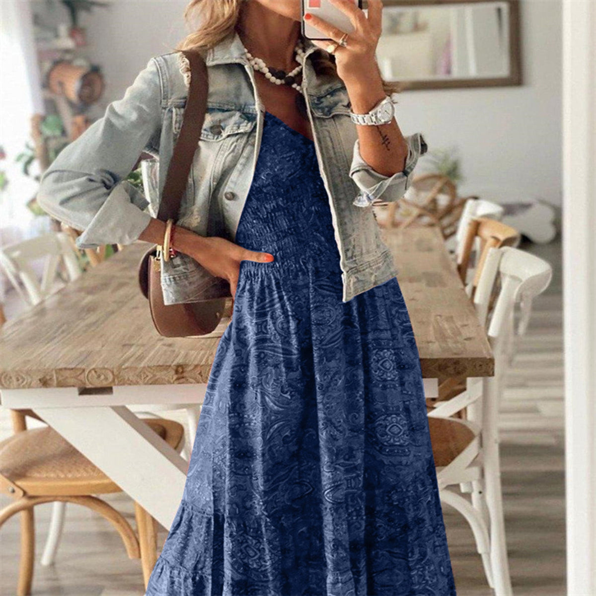 thumbnail image 5 of XIAOCHA Womens Paisley Tiered Maxi Dress Flowy Short Sleeve V Neck Dress Breathable Boho Vacation Dresses, 5 of 6