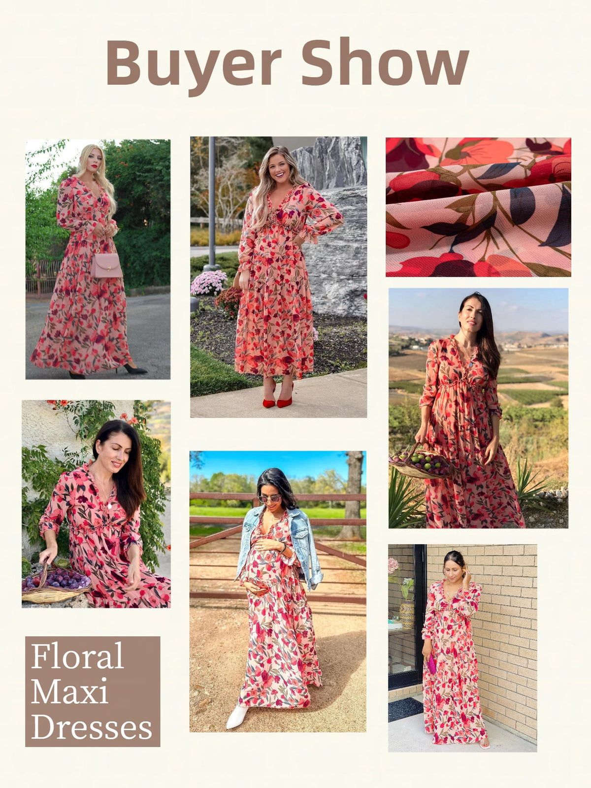 thumbnail image 4 of DOKOTOO Women's Red Floral Maxi Dresses Casual Deep V Neck Long Sleeve Evening Dress Cocktail Party Dress for Women, US 8-10(M), 4 of 10