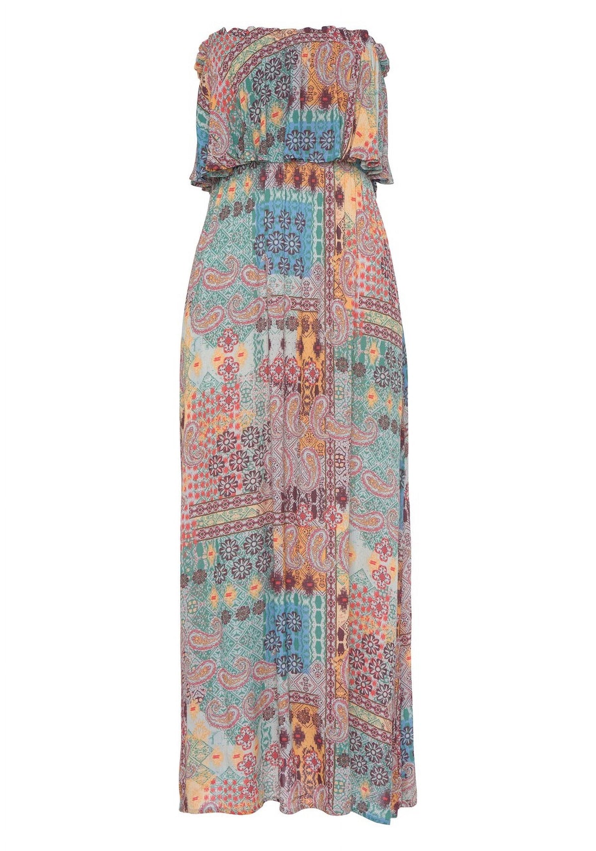 thumbnail image 4 of LASCANA Women's Patchwork Print Bandeau Maxi Dress Ruffle Trim, 4 of 5