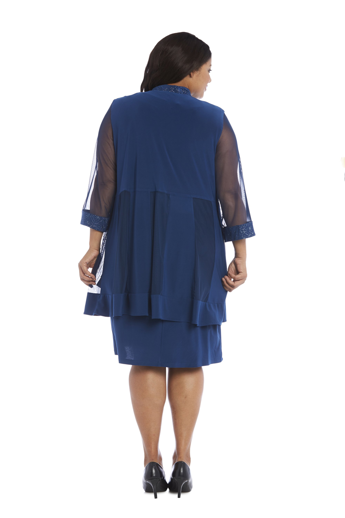 thumbnail image 2 of R&M Richards Knee-length Sleeveless Shift Dress with Matching Jacket and Metallic Detailing - Plus, 2 of 4