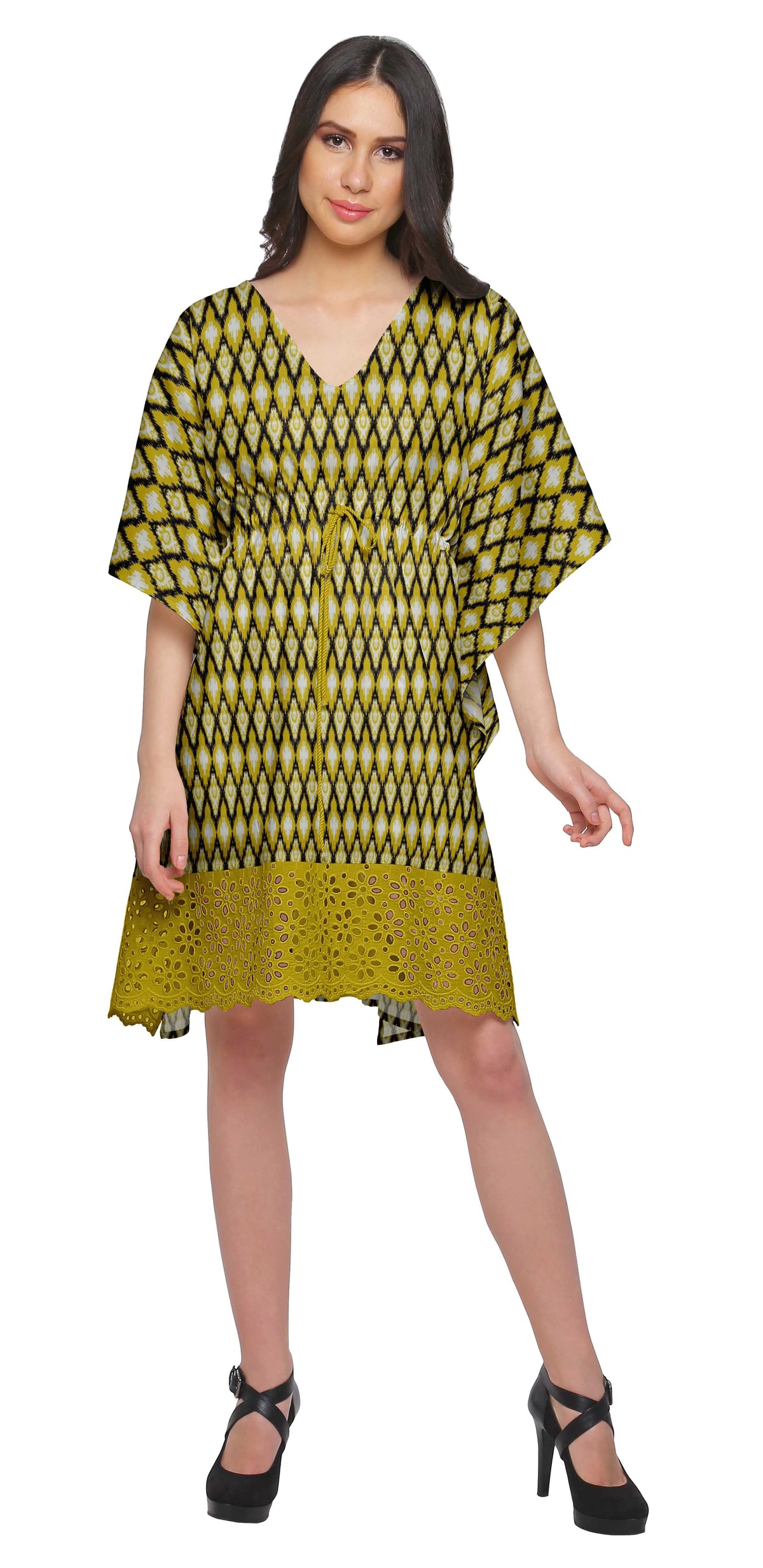thumbnail image 3 of Moomaya Printed Bikini Cutwork Lace Caftan Kaftan Dresses For Women Plus Size, 3 of 6