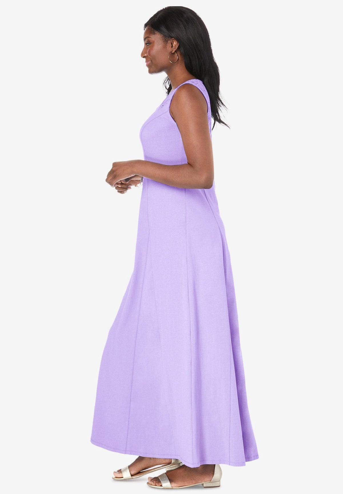thumbnail image 5 of Jessica London Women's Plus Size Petite Stretch Cotton Crochet-Back Maxi Dress, 5 of 6
