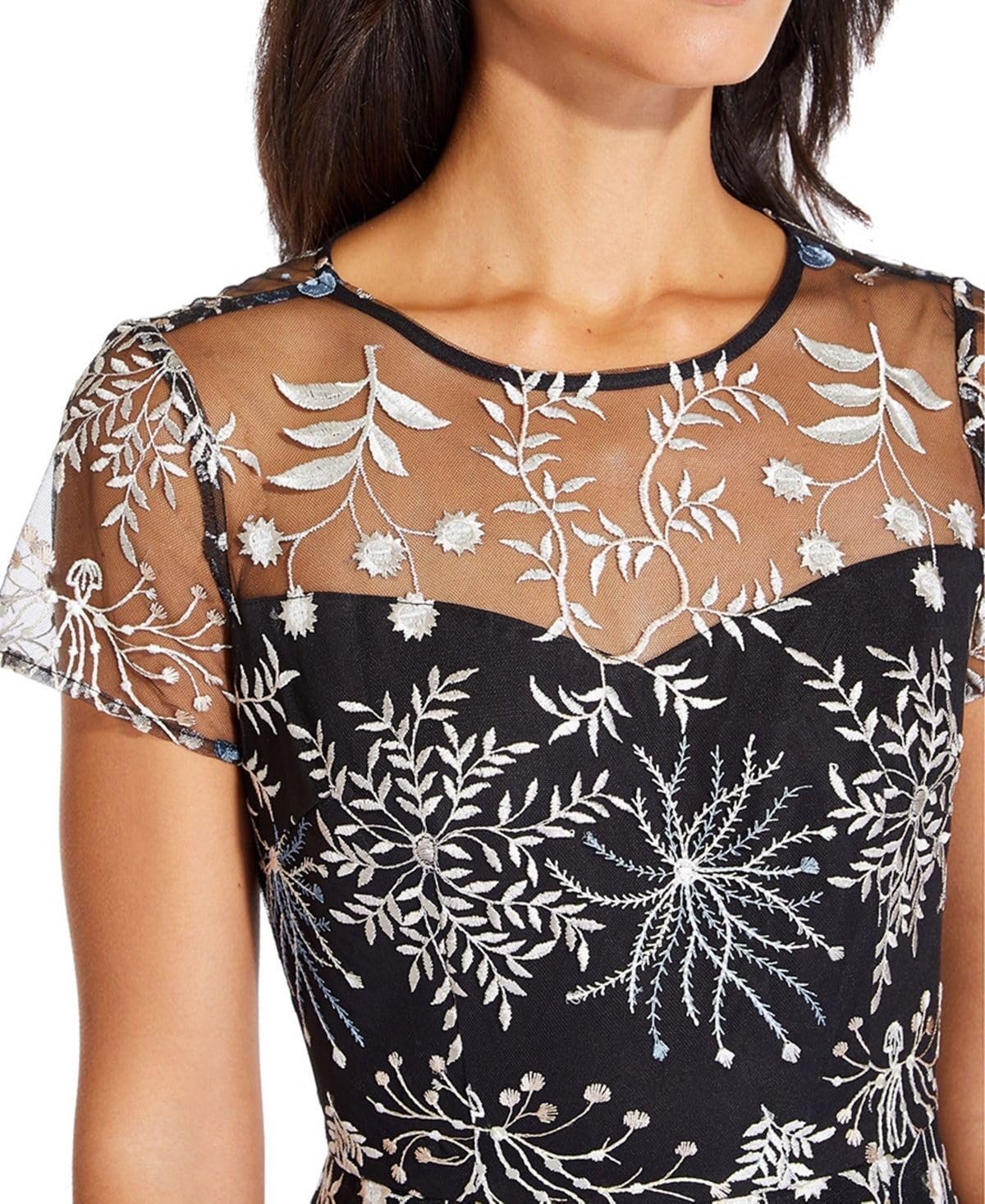 thumbnail image 3 of Adrianna Papell Women's Floral Embroidered High Low Dress with Sheer Short Sleeves, Blue Multi, 6, 3 of 6