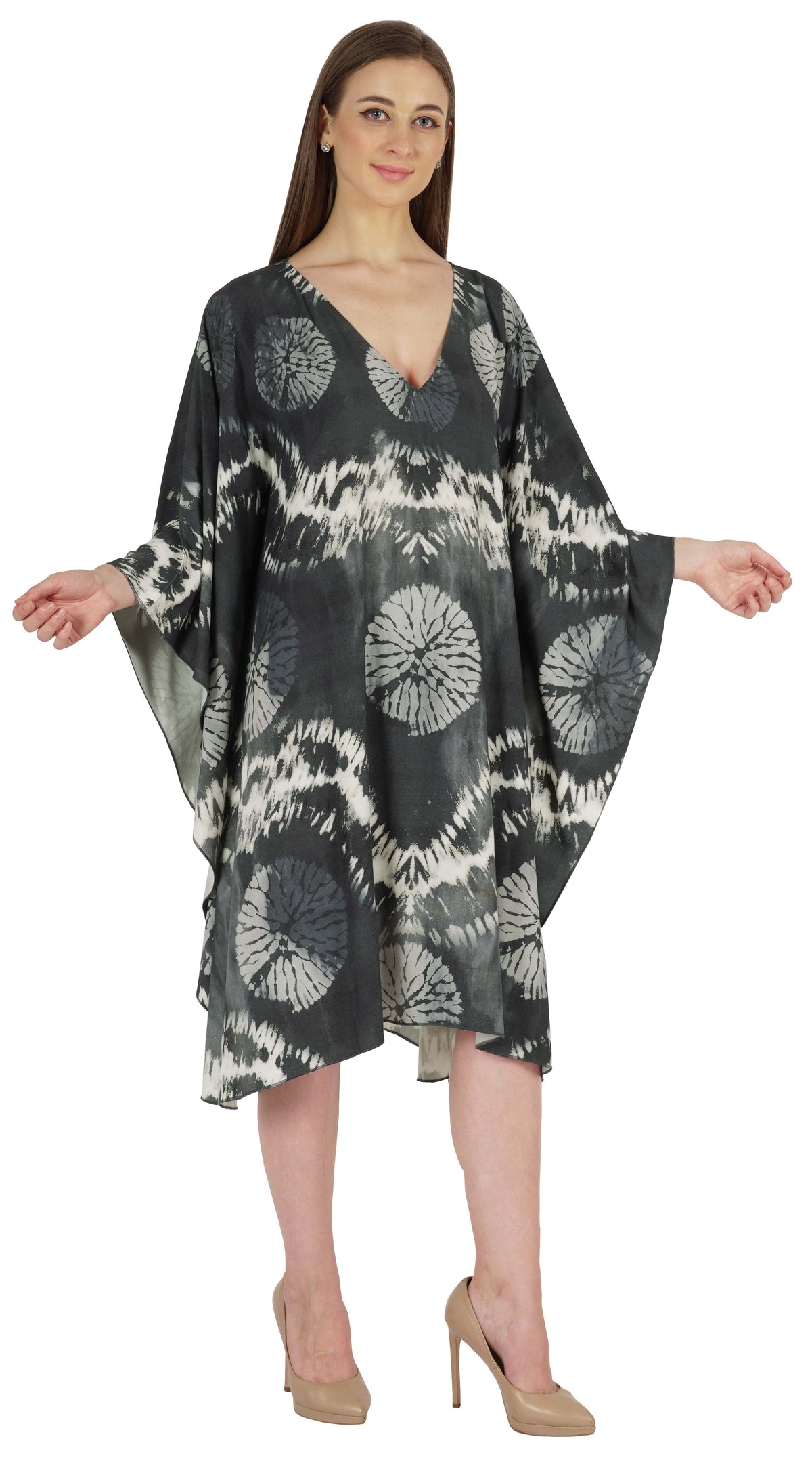 thumbnail image 2 of Moomaya Printed Tunic Kaftan Dress For Women Kimono Sleeves Loungewear Coverup Caftan Dress, 2 of 7