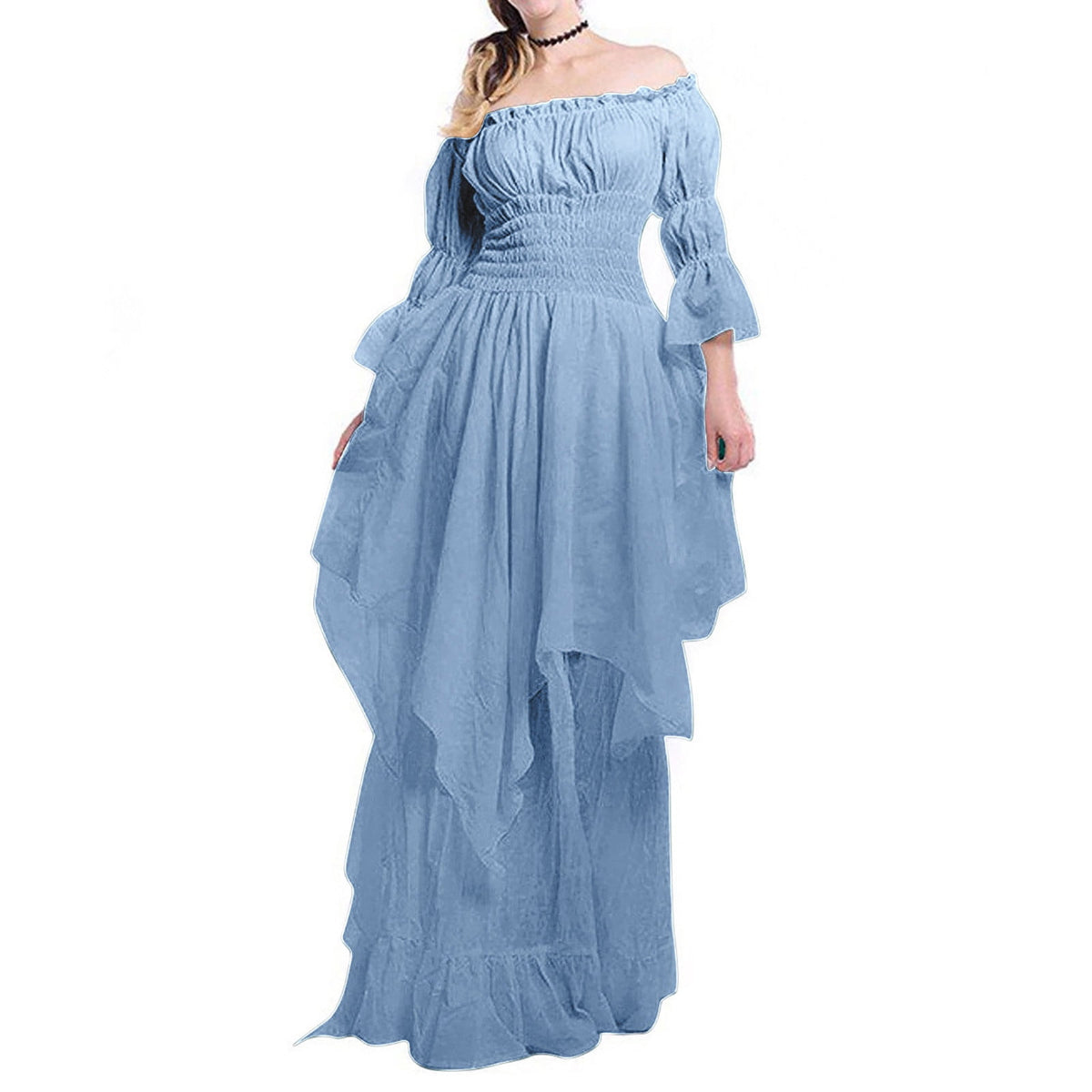 thumbnail image 3 of SCSAlgin Women's Gothic Witch Dress Puff Sleeve Off Shoulder Ruffle Dresses Medieval Renaissance Costume Victorian Dress, 3 of 4