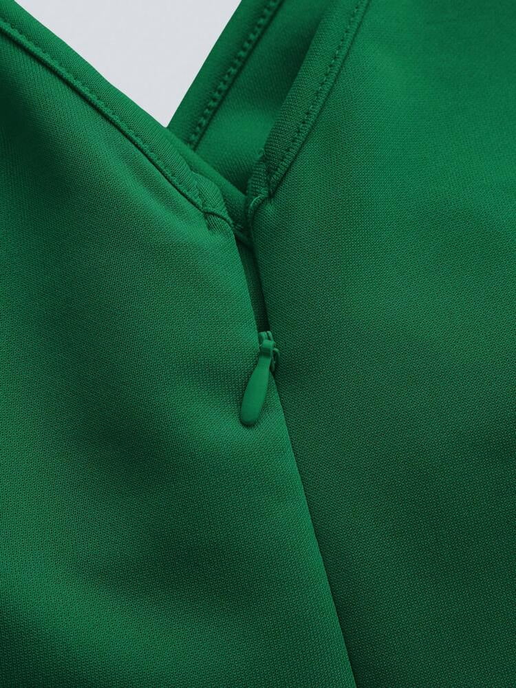 thumbnail image 5 of Green Long Dress with Deep V Neck and Ruffle Sleeves, 5 of 5