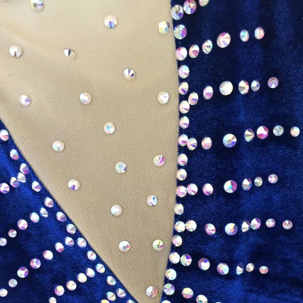 thumbnail image 5 of LIUHUO Custom Halter neck Figure Skating Dress Girls Ladies Velvet Spandex Spliced Royal Blue with Star Diamond Embellishments, 5 of 9