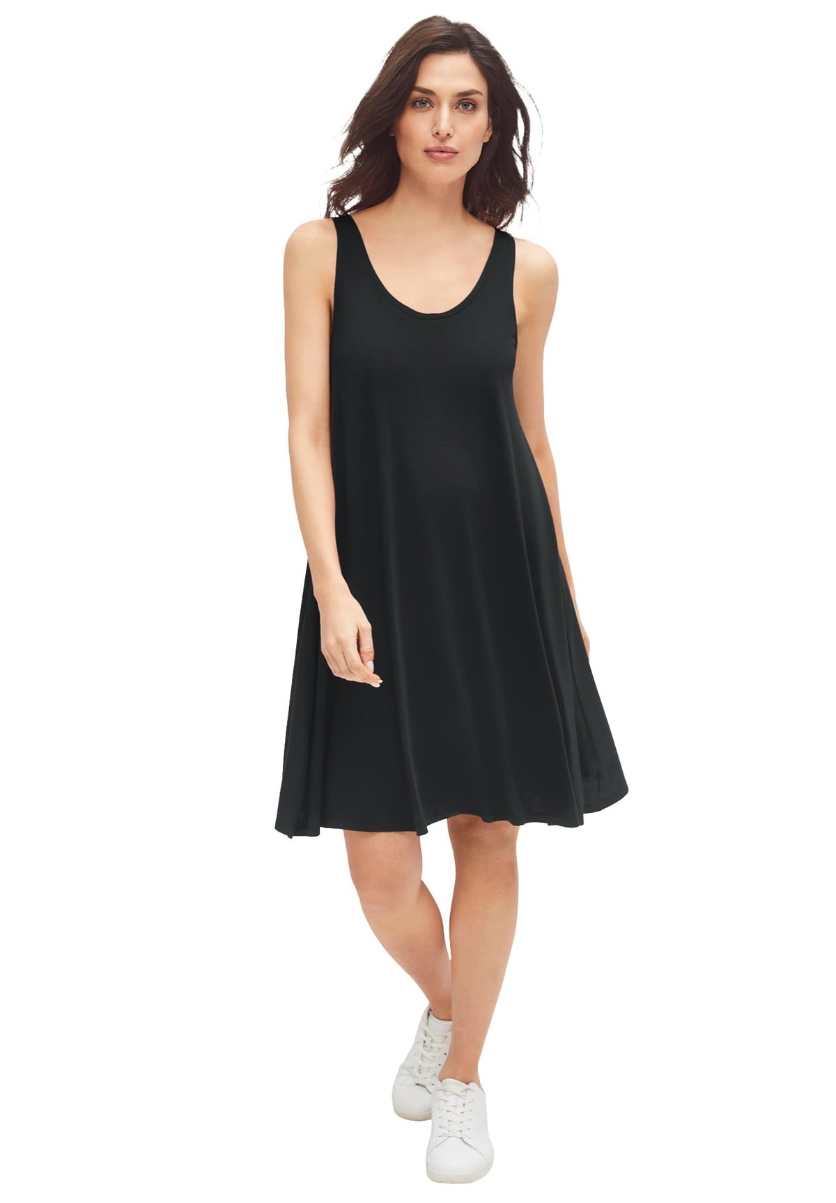 thumbnail image 1 of ellos Women's Plus Size Crossover Back Tank Dress - 30/32, Black, 1 of 3