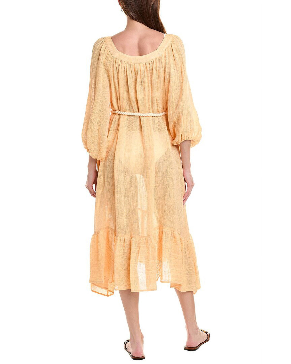 thumbnail image 2 of Lisa Marie Fernandez womens Laure Linen-Blend Midi Dress, 2 / S, Orange, 2 of 4