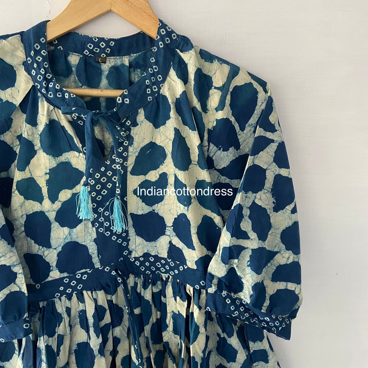 thumbnail image 5 of Plus Size indigo block Print Cotton Dress,Handmade Dress ,Sketer Circle Dress, Flapper Dress, Blousen Dress,Long And Short Dress, 5 of 6