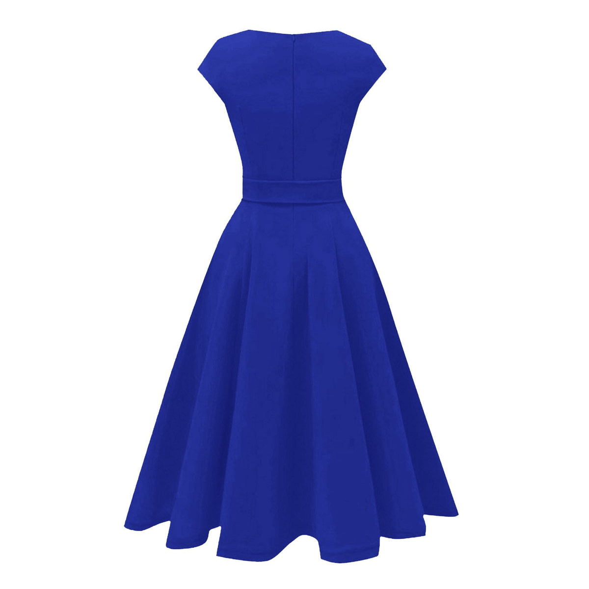 thumbnail image 5 of Womens Party Dress Short Sleeve Crew Neck Solid Tie Waist Midi Length Elegant Dress Blue M, 5 of 6