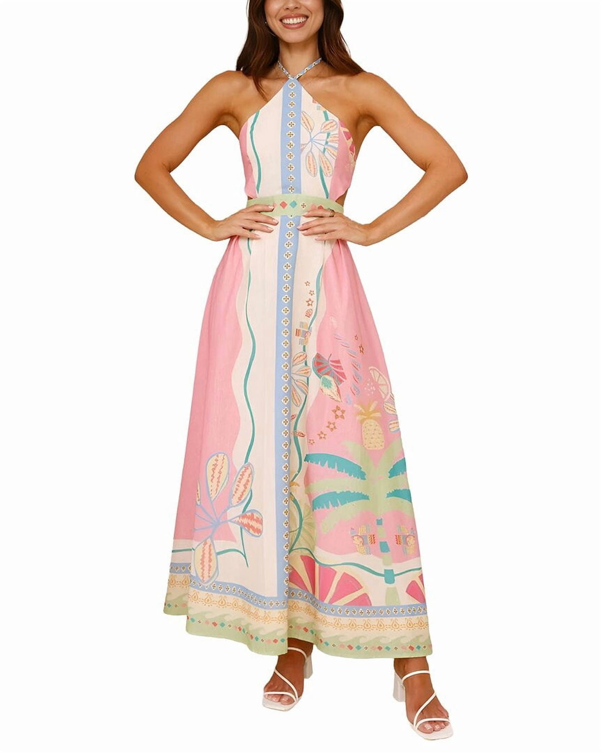 thumbnail image 3 of MULTI womens ESEA Linen-Blend Midi Dress, 2, 3 of 4