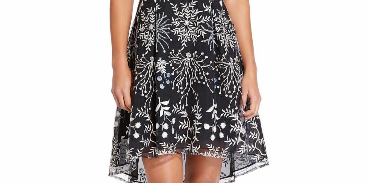 thumbnail image 6 of Adrianna Papell Women's Floral Embroidered High Low Dress with Sheer Short Sleeves, Blue Multi, 6, 6 of 6