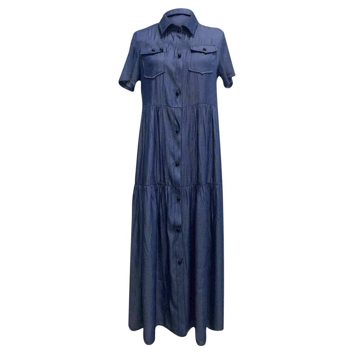 thumbnail image 4 of Danhjin Women's Summer Denim-Like Shirt Dress Short Sleeve Distressed Jeans Dress Button Casual Maxi Dress, 4 of 4
